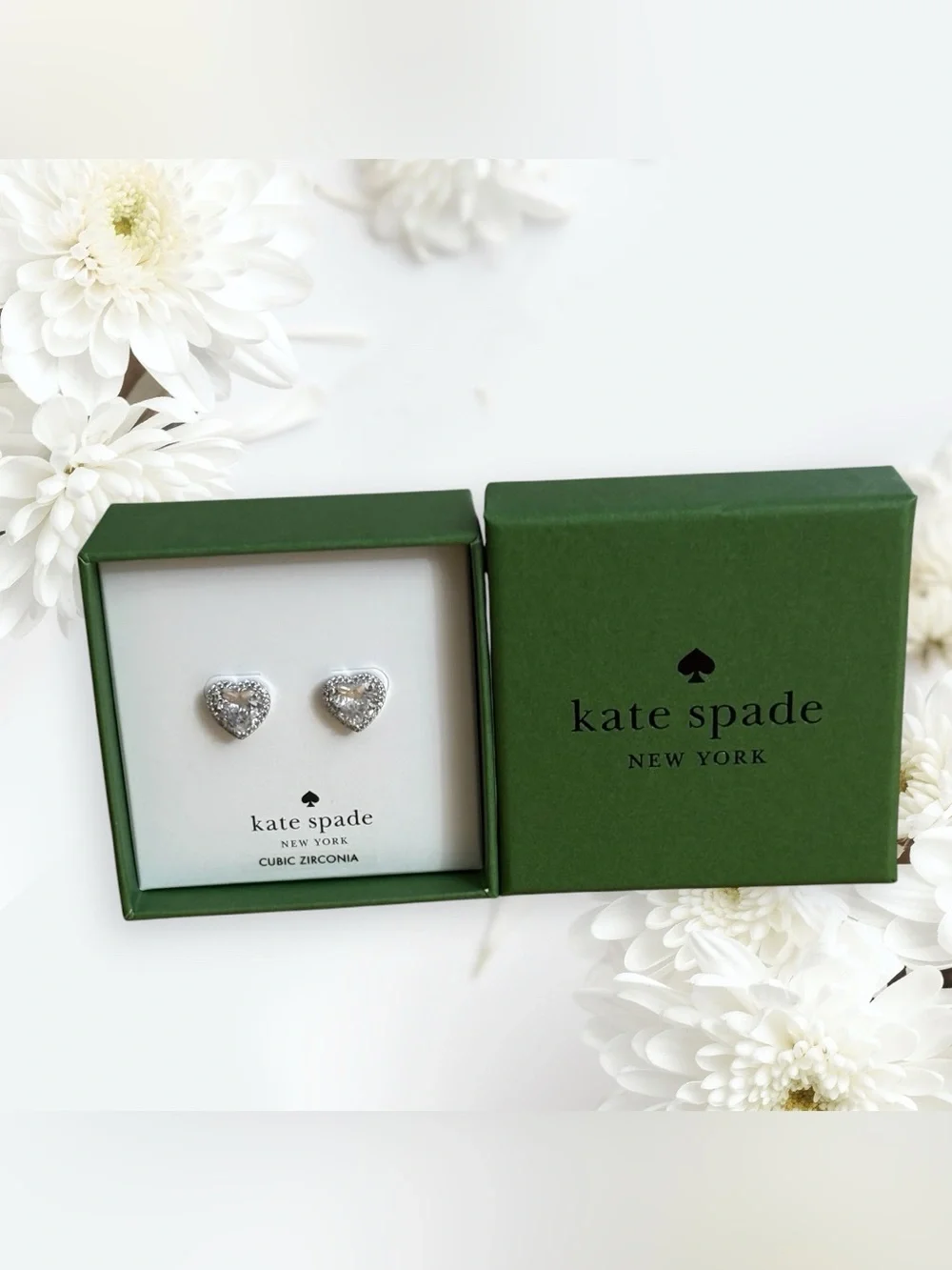 NWT Kate Spade Heart Cubic Zirconia Stud Earrings